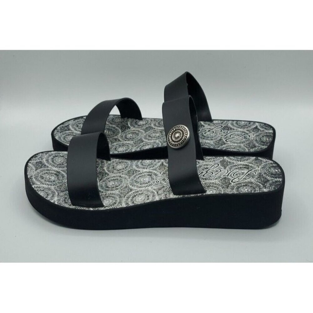 Brighton Sandals Size 10 Leather Black Medallion Wedge Cushioned Slip On - Picture 4 of 14
